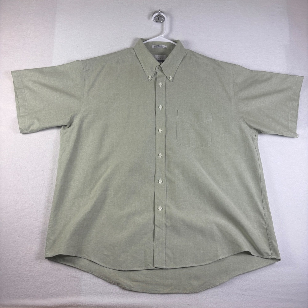 Enro American Oxford Mens 18.5 Short Sleeve Button Down Shirt Sage Green Wrinkle